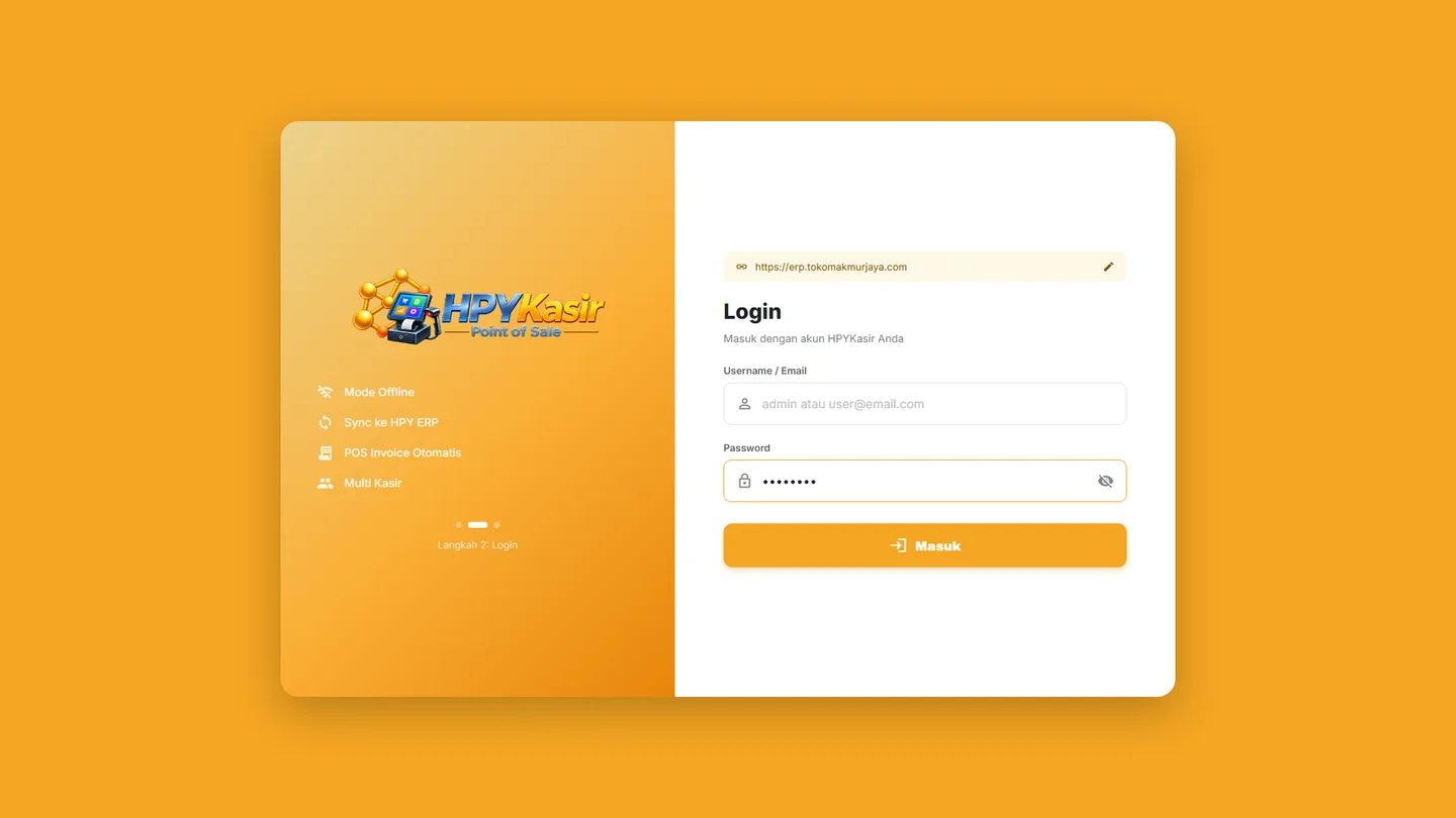 Layar login HPYKasir untuk multi kasir